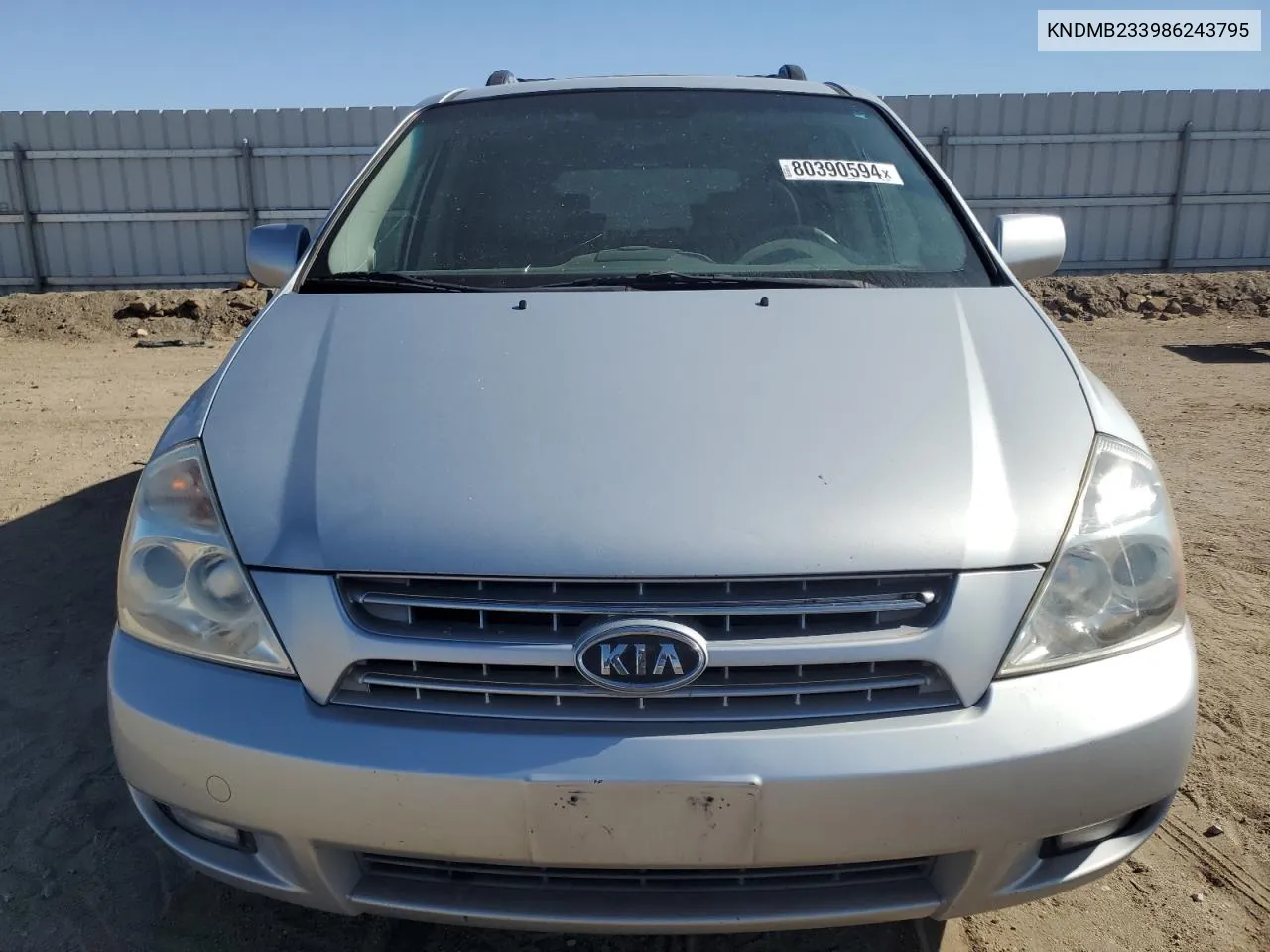 2008 Kia Sedona Ex VIN: KNDMB233986243795 Lot: 80390594