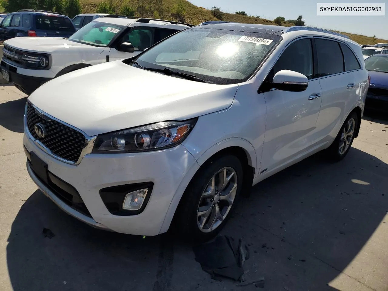 2016 Kia Sorento Sx VIN: 5XYPKDA51GG002953 Lot: 70720894