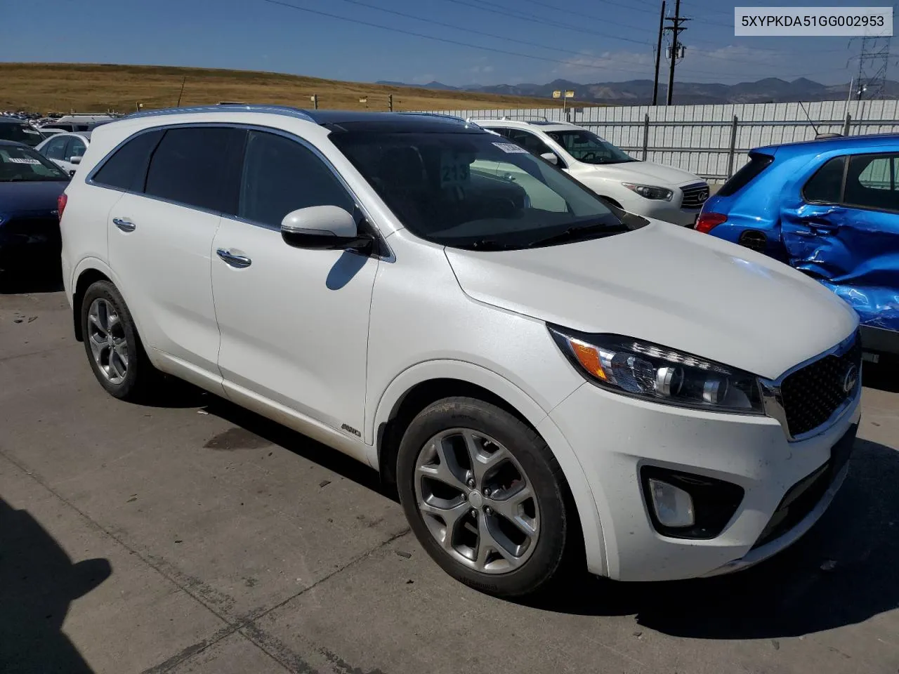 2016 Kia Sorento Sx VIN: 5XYPKDA51GG002953 Lot: 70720894