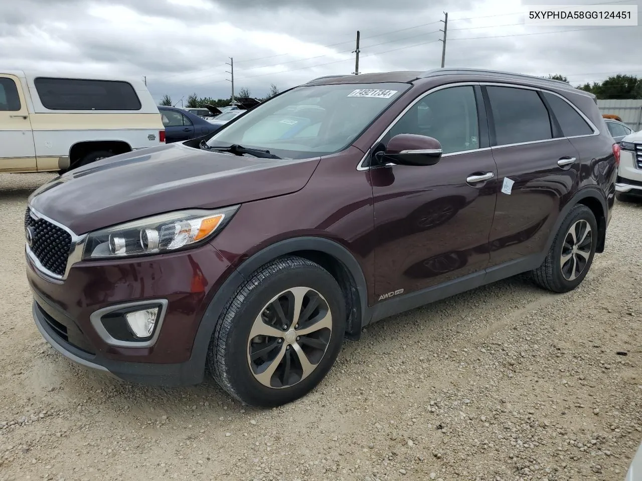 2016 Kia Sorento Ex VIN: 5XYPHDA58GG124451 Lot: 74921734