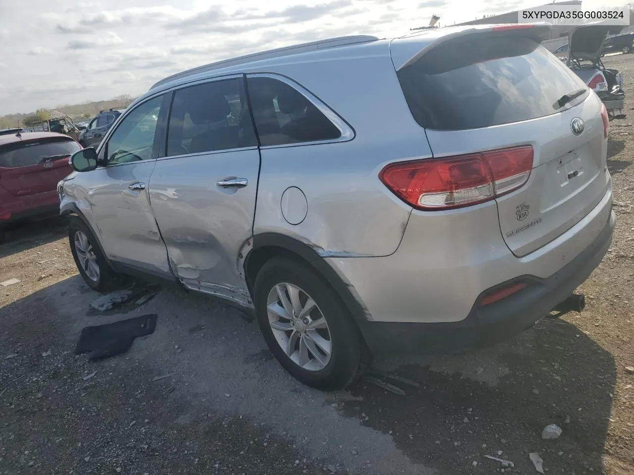 2016 Kia Sorento Lx VIN: 5XYPGDA35GG003524 Lot: 78003484