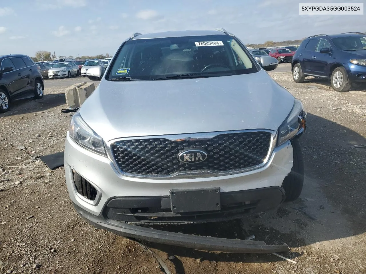 2016 Kia Sorento Lx VIN: 5XYPGDA35GG003524 Lot: 78003484