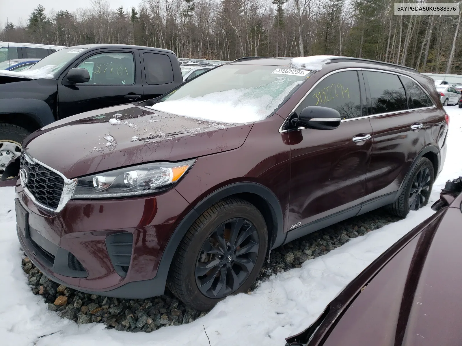 2019 Kia Sorento Lx VIN: 5XYPGDA50KG588376 Lot: 39922294