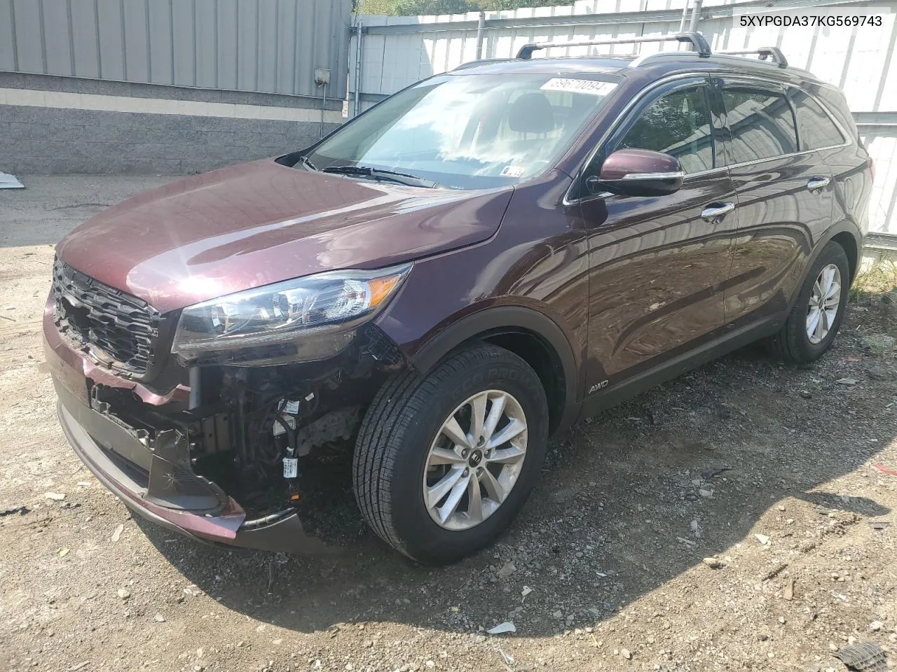 2019 Kia Sorento L VIN: 5XYPGDA37KG569743 Lot: 69670094