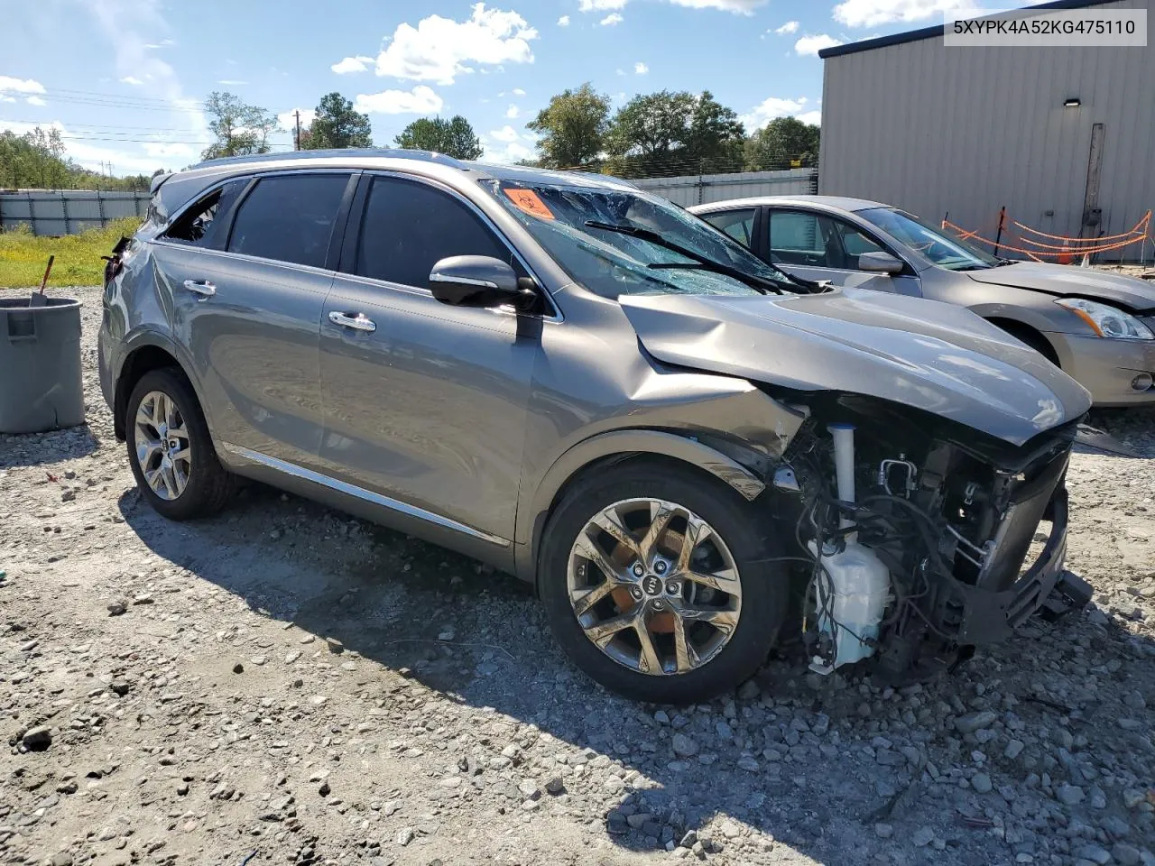 2019 Kia Sorento Sx VIN: 5XYPK4A52KG475110 Lot: 74080574