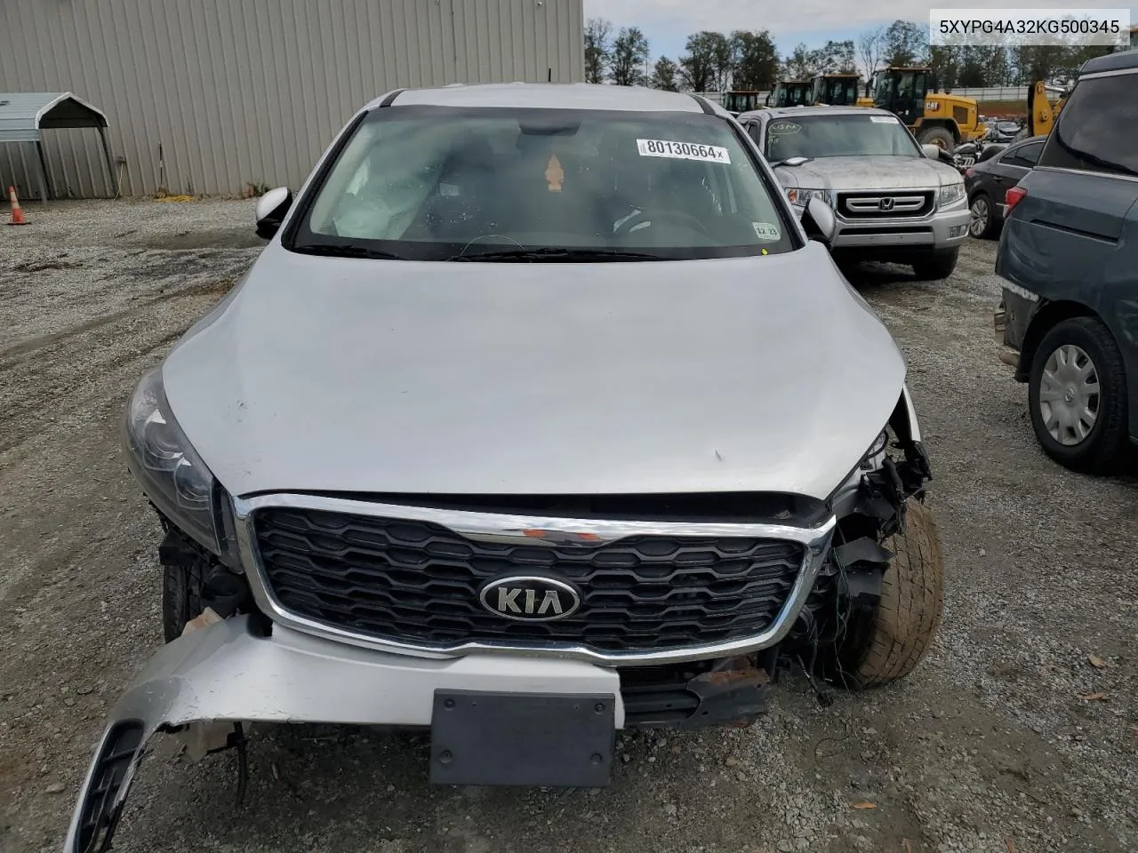 2019 Kia Sorento L VIN: 5XYPG4A32KG500345 Lot: 80130664