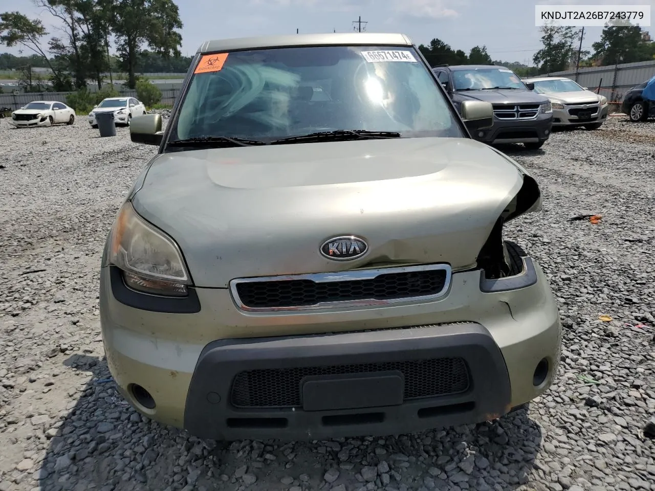 2011 Kia Soul + VIN: KNDJT2A26B7243779 Lot: 66671474