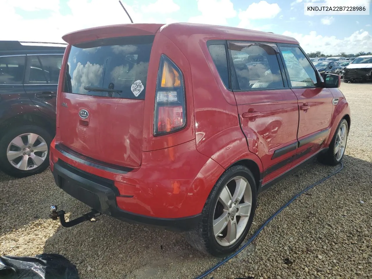 2011 Kia Soul + VIN: KNDJT2A22B7228986 Lot: 74183454