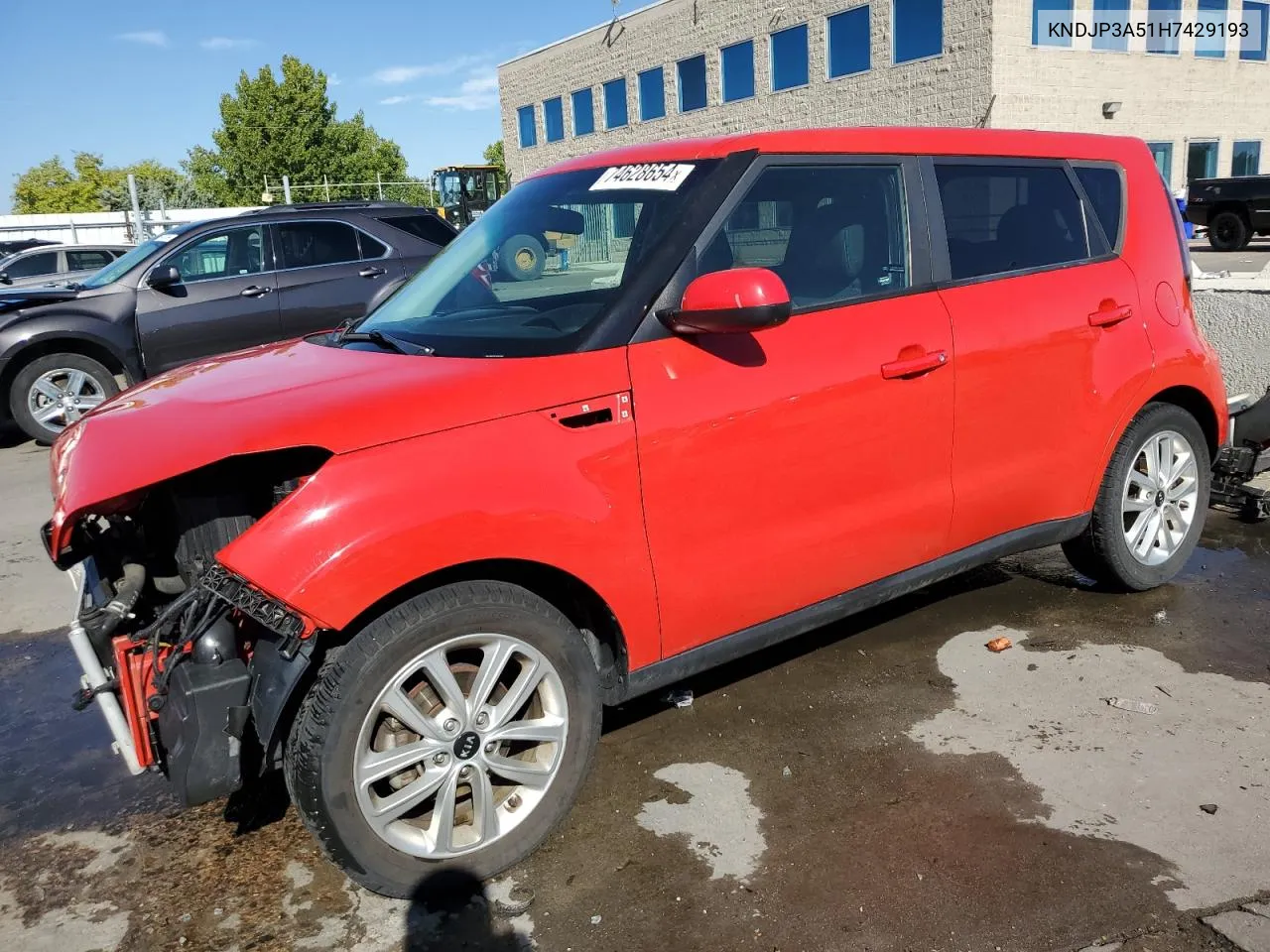 2017 Kia Soul + VIN: KNDJP3A51H7429193 Lot: 74628654