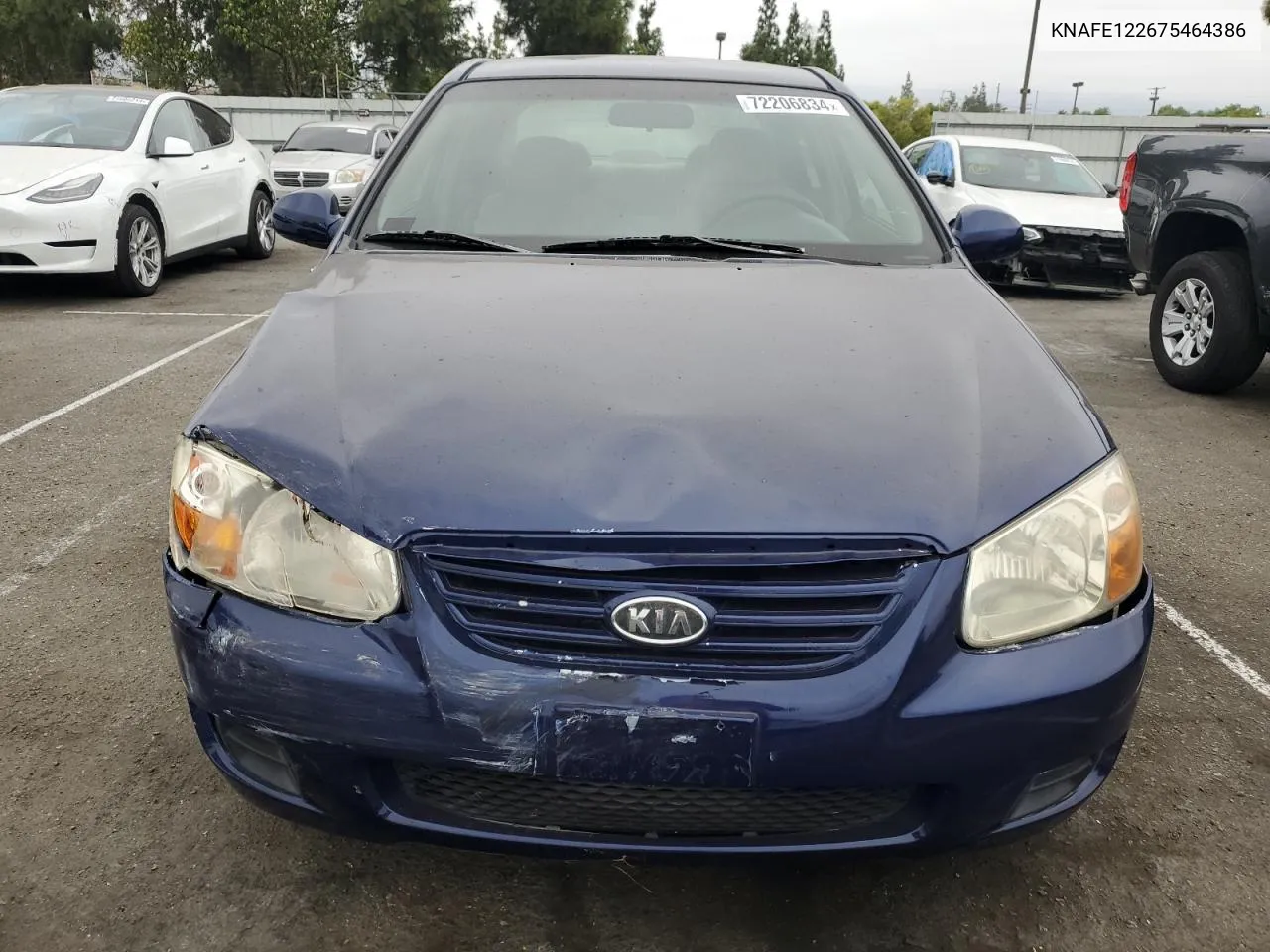 2007 Kia Spectra Ex VIN: KNAFE122675464386 Lot: 72206834