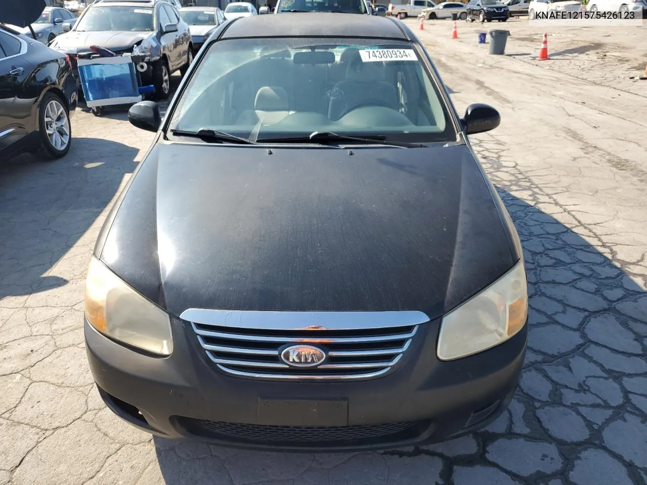 2007 Kia Spectra Ex VIN: KNAFE121575426123 Lot: 74380934