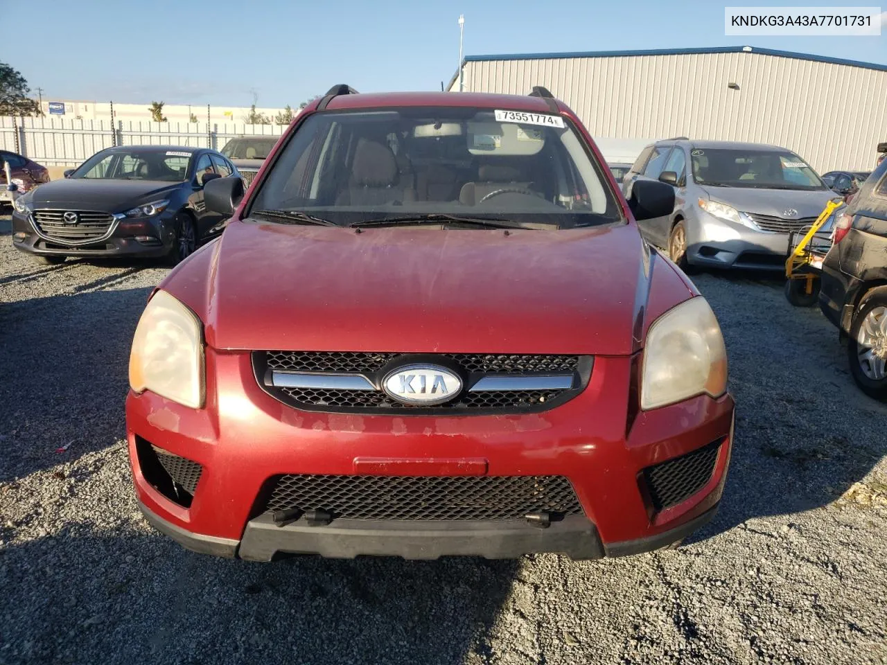 2010 Kia Sportage Lx VIN: KNDKG3A43A7701731 Lot: 73551774