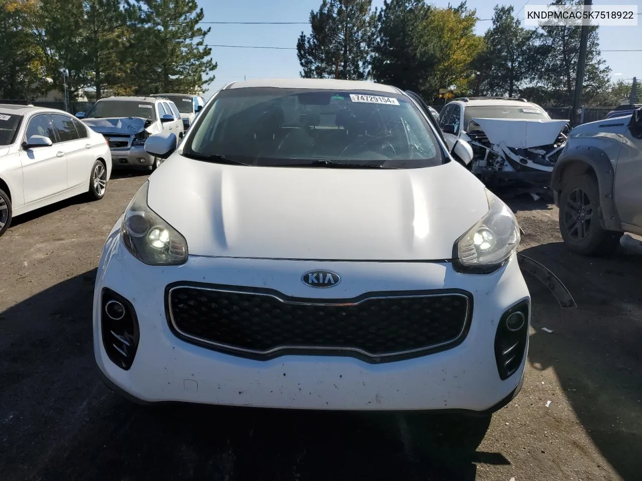 2019 Kia Sportage Lx VIN: KNDPMCAC5K7518922 Lot: 74729154