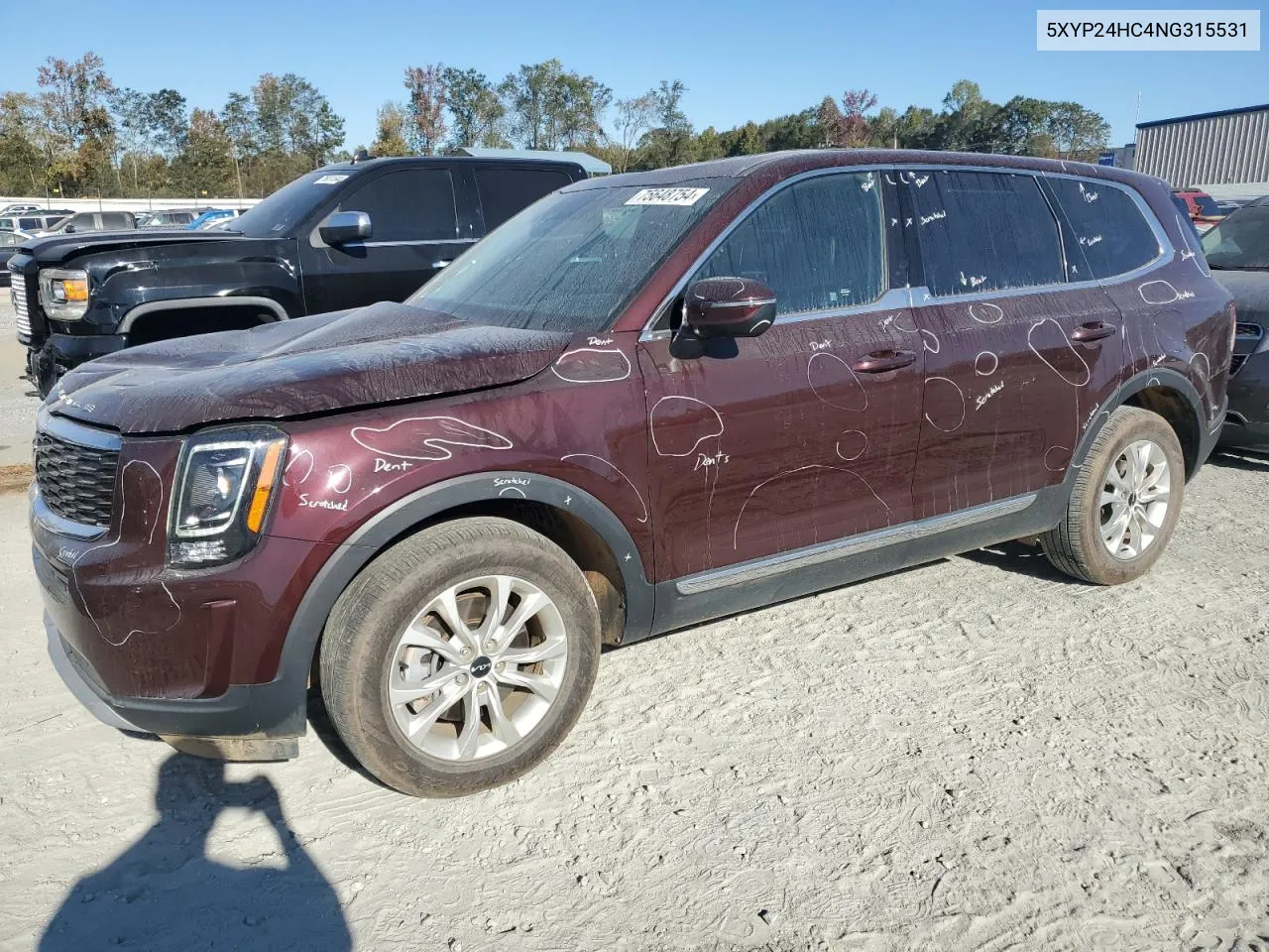 2022 Kia Telluride Lx VIN: 5XYP24HC4NG315531 Lot: 75648754