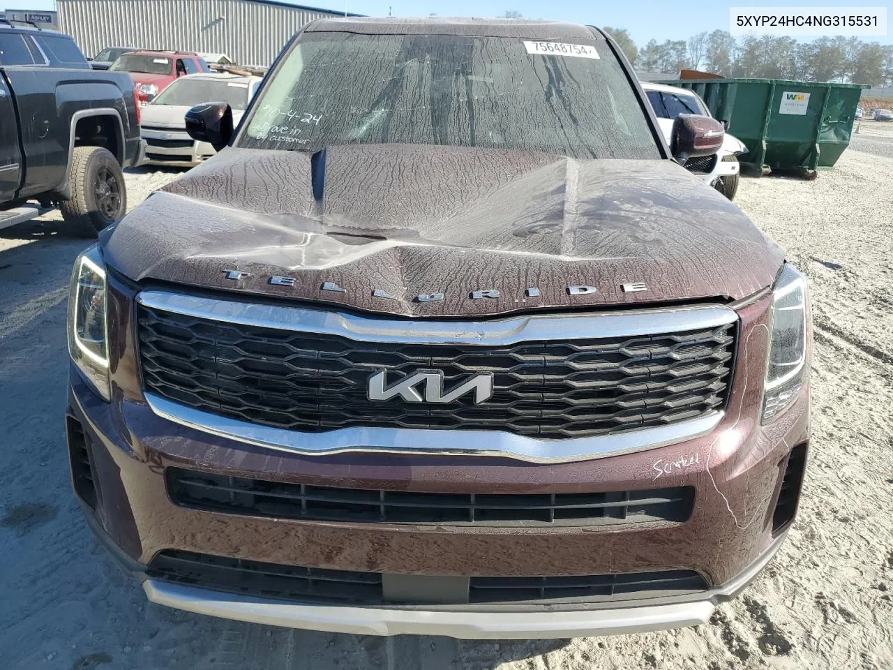 2022 Kia Telluride Lx VIN: 5XYP24HC4NG315531 Lot: 75648754