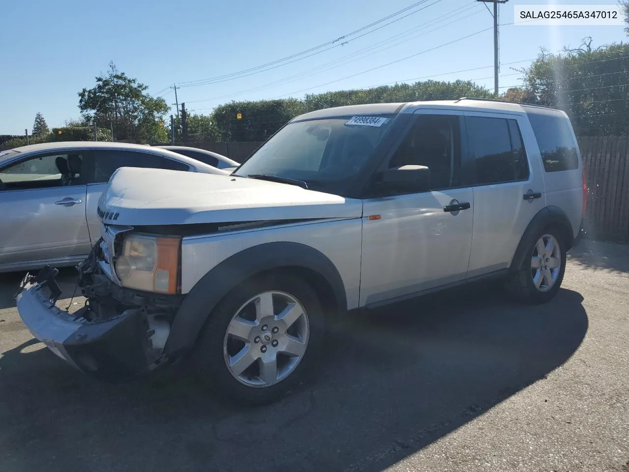 2005 Land Rover Lr3 Hse VIN: SALAG25465A347012 Lot: 74998384