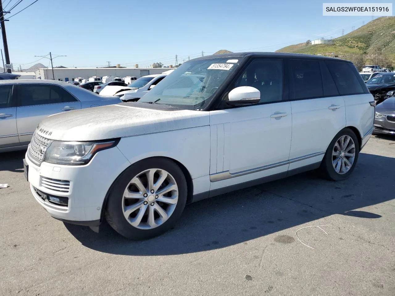 2014 Land Rover Range Rover Hse VIN: SALGS2WF0EA151916 Lot: 51354794