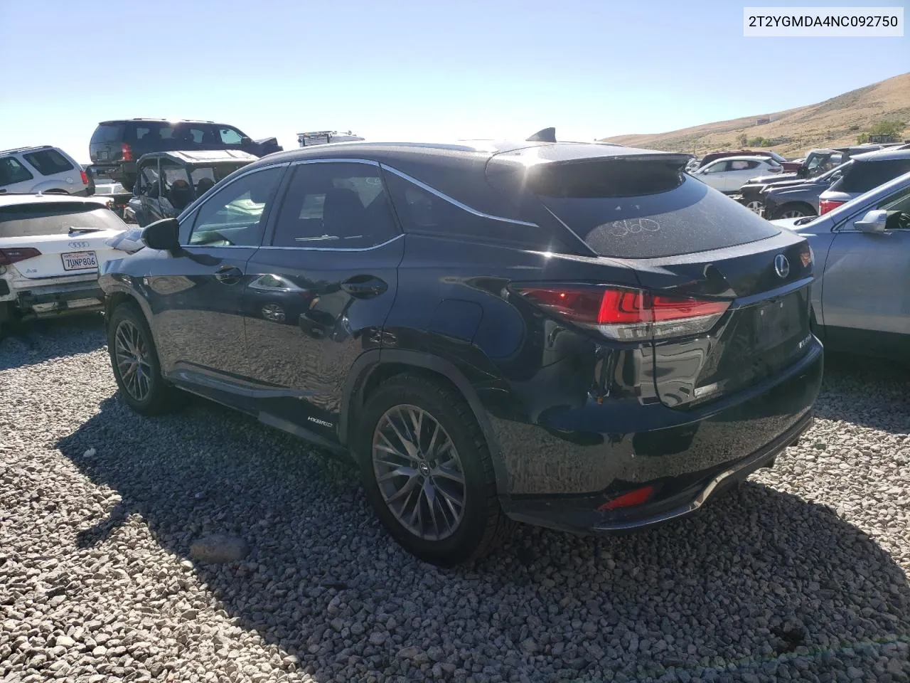 2022 Lexus Rx 450H F Sport VIN: 2T2YGMDA4NC092750 Lot: 70693294