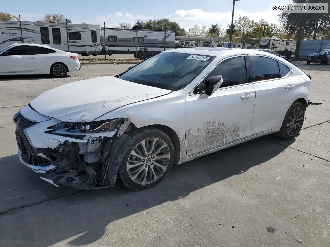 2021 Lexus Es 250 Base VIN: 58AD11D11MU005251 Lot: 80706984