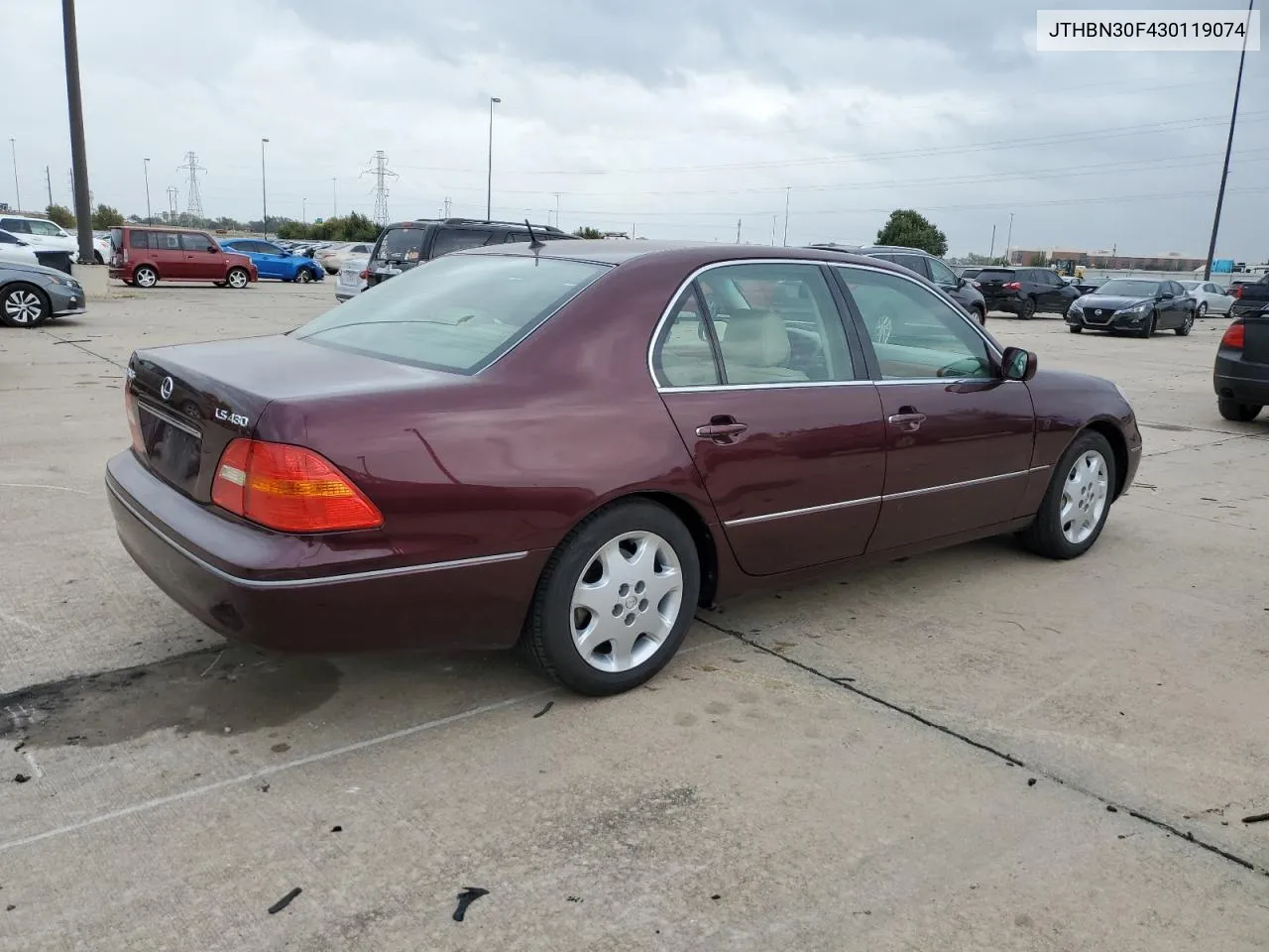 2003 Lexus Ls 430 VIN: JTHBN30F430119074 Lot: 77964764