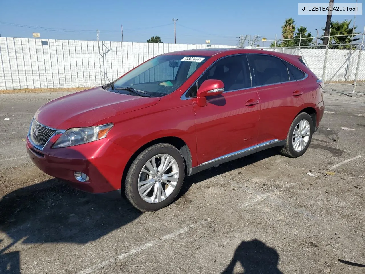 2010 Lexus Rx 450H VIN: JTJZB1BA0A2001651 Lot: 75307654