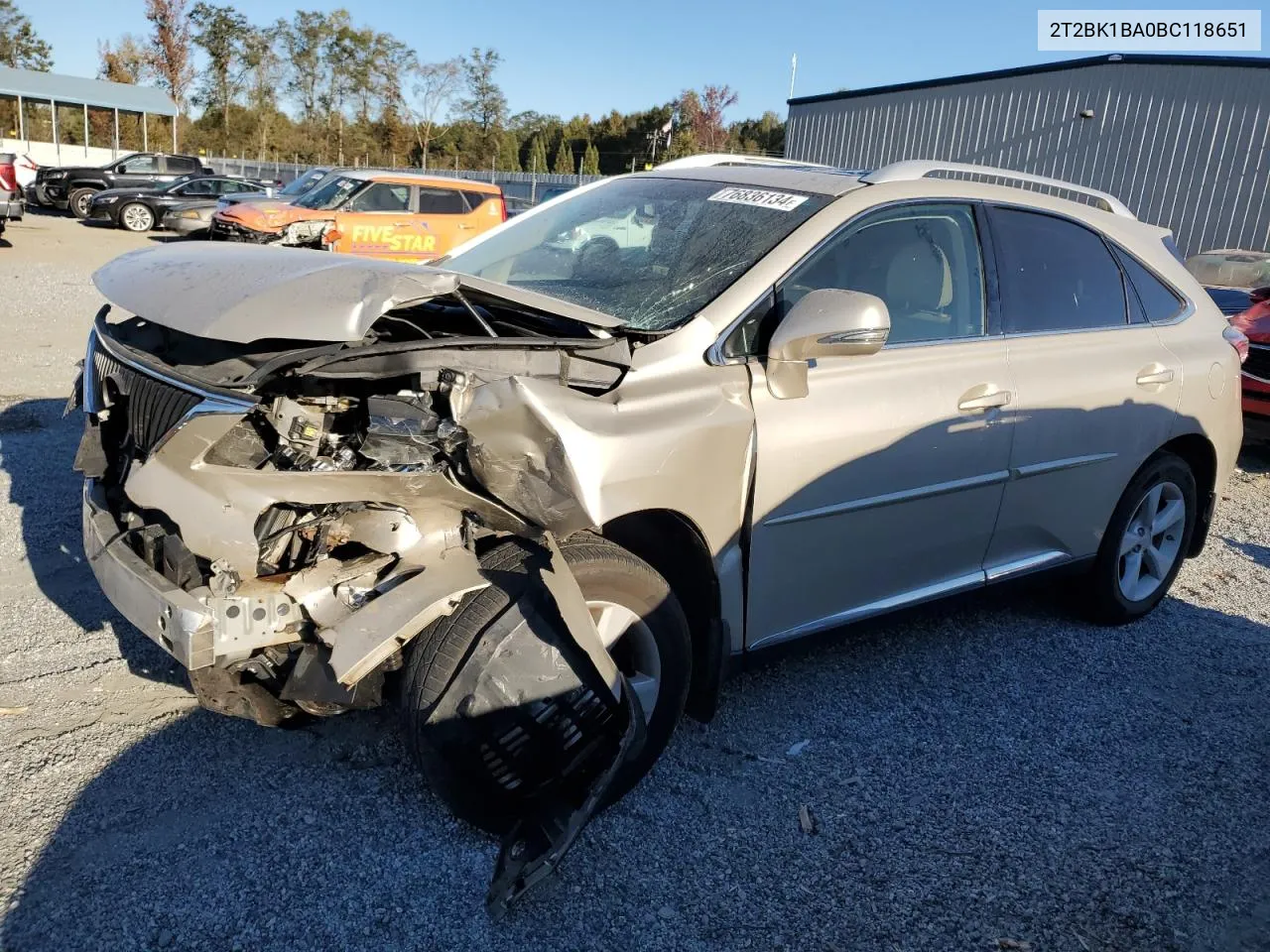 2011 Lexus Rx 350 VIN: 2T2BK1BA0BC118651 Lot: 76836134