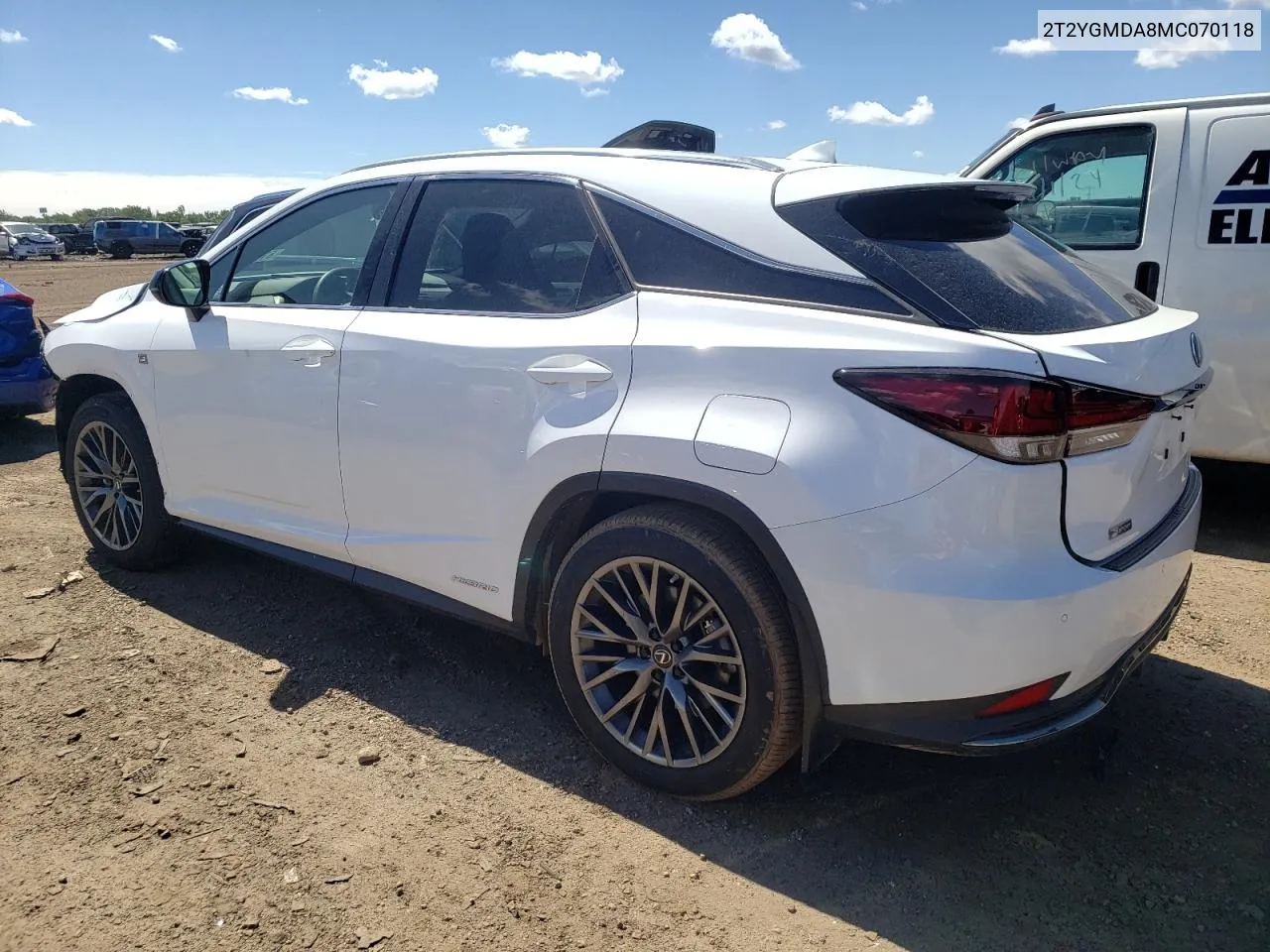 2021 Lexus Rx 450H F-Sport VIN: 2T2YGMDA8MC070118 Lot: 61523344