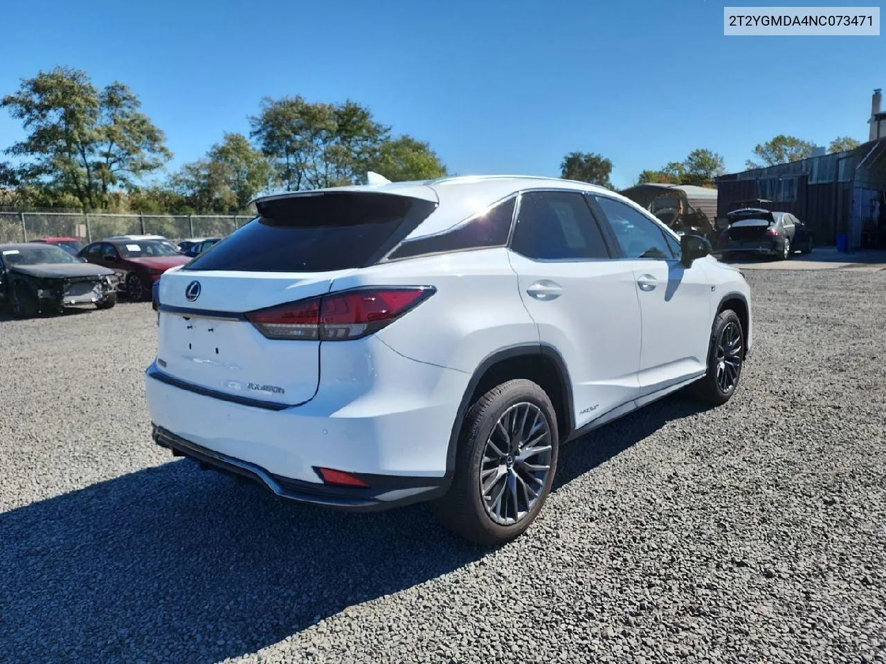 2022 Lexus Rx 450H F Sport VIN: 2T2YGMDA4NC073471 Lot: 76089234