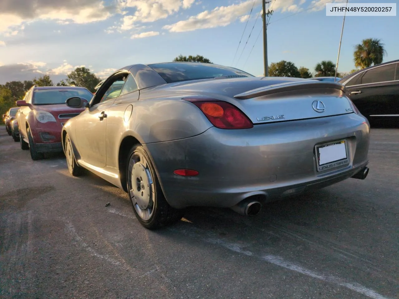 2002 Lexus Sc 430 VIN: JTHFN48Y520020257 Lot: 75769604