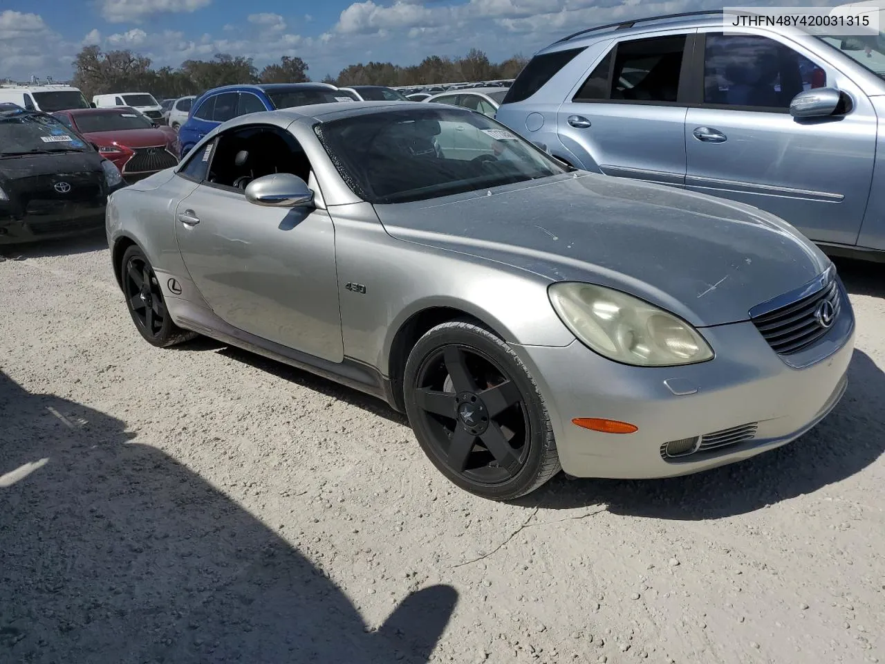 2002 Lexus Sc 430 VIN: JTHFN48Y420031315 Lot: 77133524