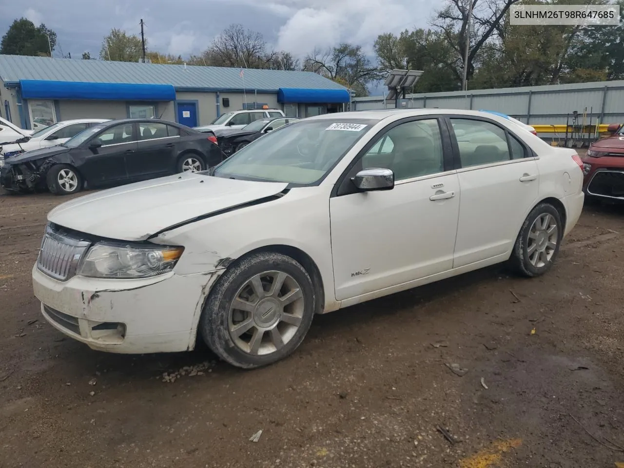 2008 Lincoln Mkz VIN: 3LNHM26T98R647685 Lot: 78730944