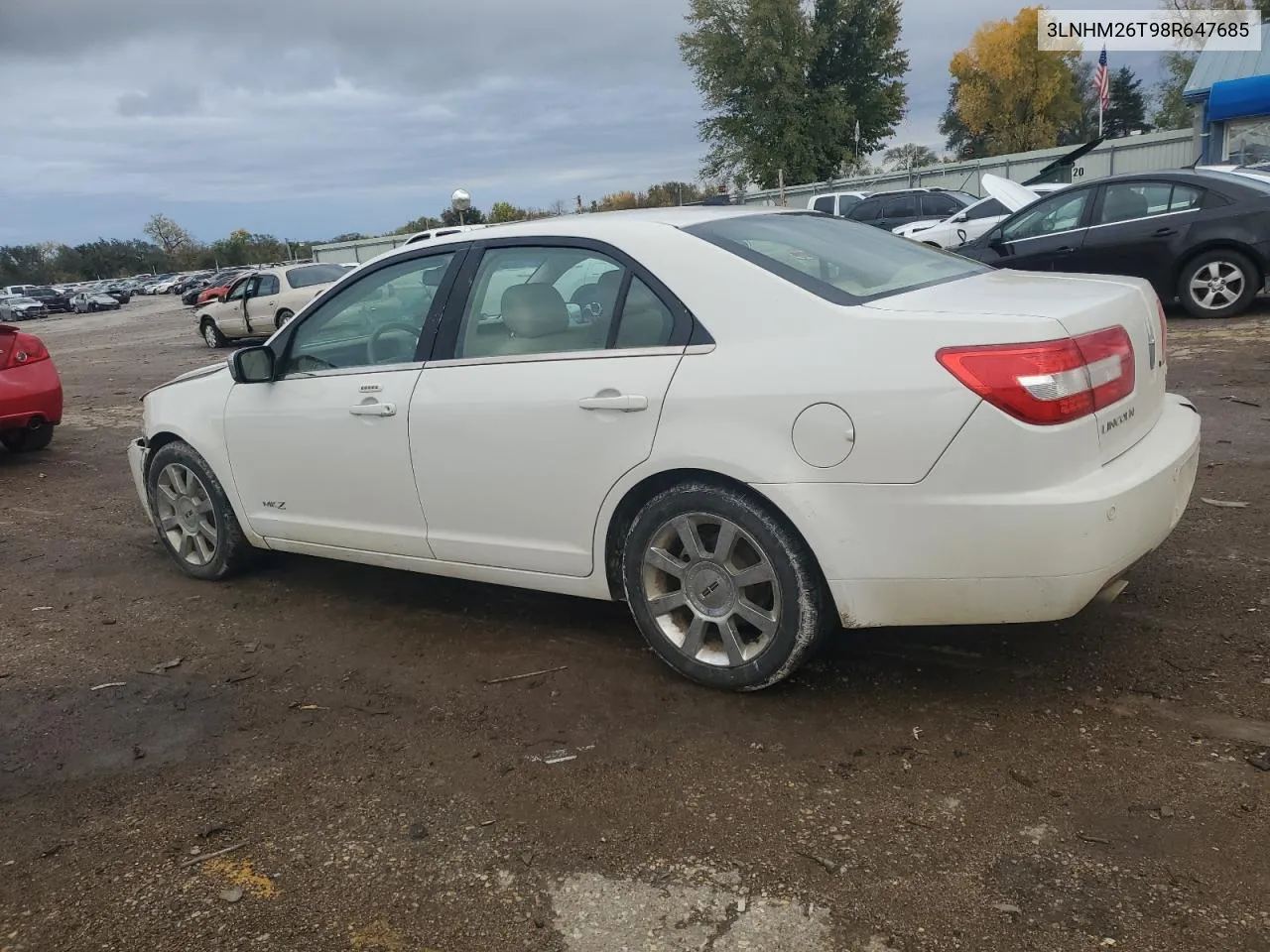 2008 Lincoln Mkz VIN: 3LNHM26T98R647685 Lot: 78730944