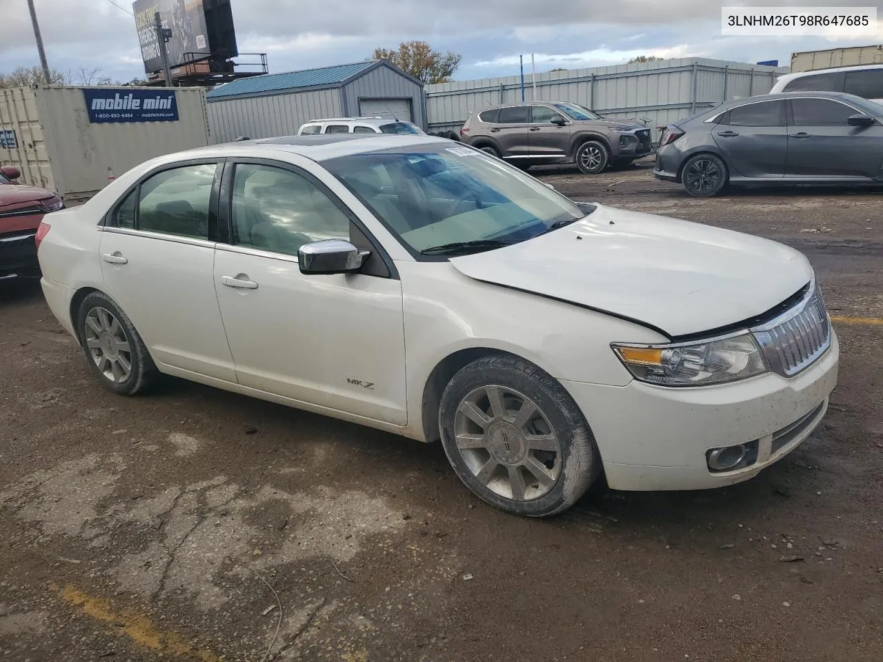 2008 Lincoln Mkz VIN: 3LNHM26T98R647685 Lot: 78730944