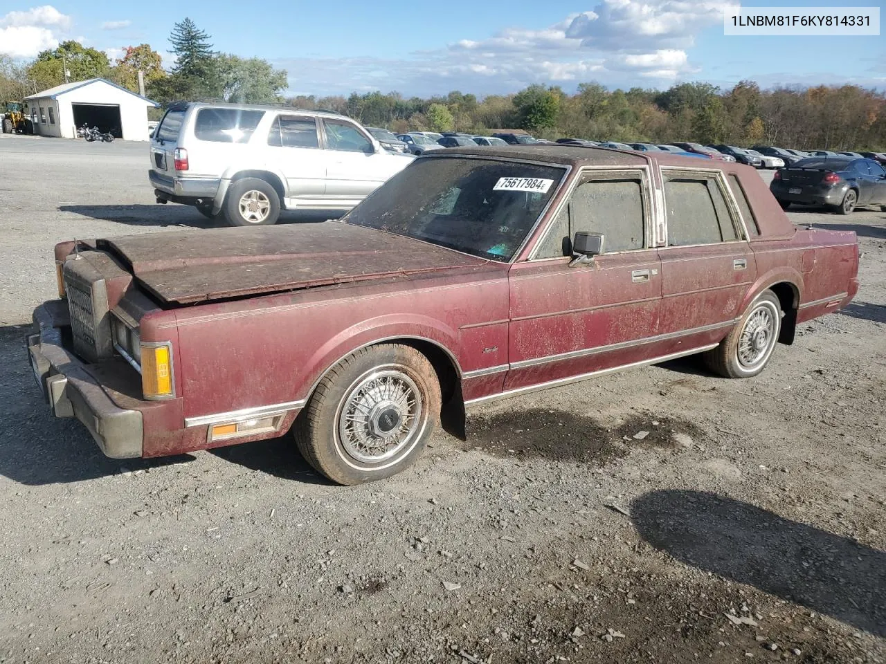 1989 Lincoln Town Car VIN: 1LNBM81F6KY814331 Lot: 75617984