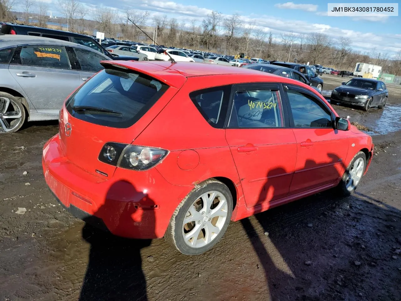 2008 Mazda 3 Hatchback VIN: JM1BK343081780452 Lot: 40743274