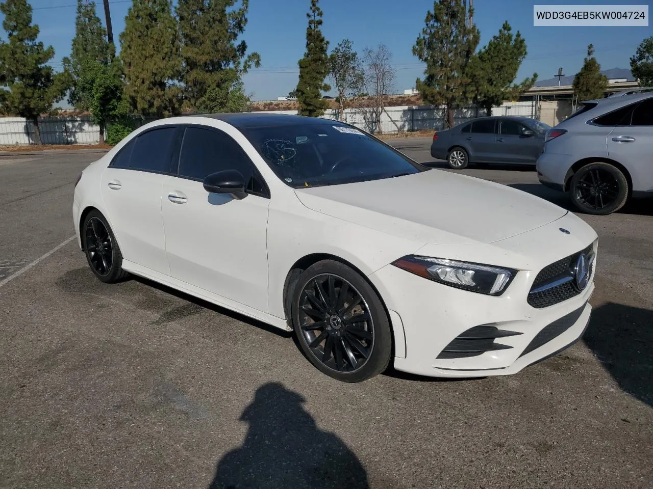 2019 Mercedes-Benz A 220 VIN: WDD3G4EB5KW004724 Lot: 66179244