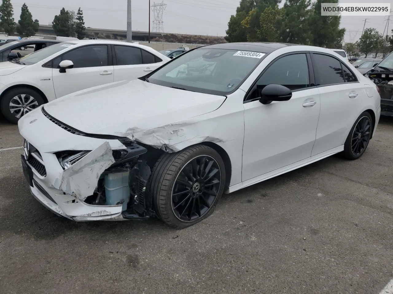 2019 Mercedes-Benz A 220 VIN: WDD3G4EB5KW022995 Lot: 75589304