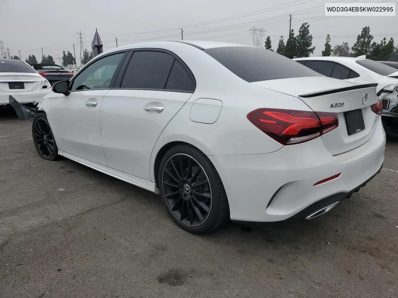 2019 Mercedes-Benz A 220 VIN: WDD3G4EB5KW022995 Lot: 75589304