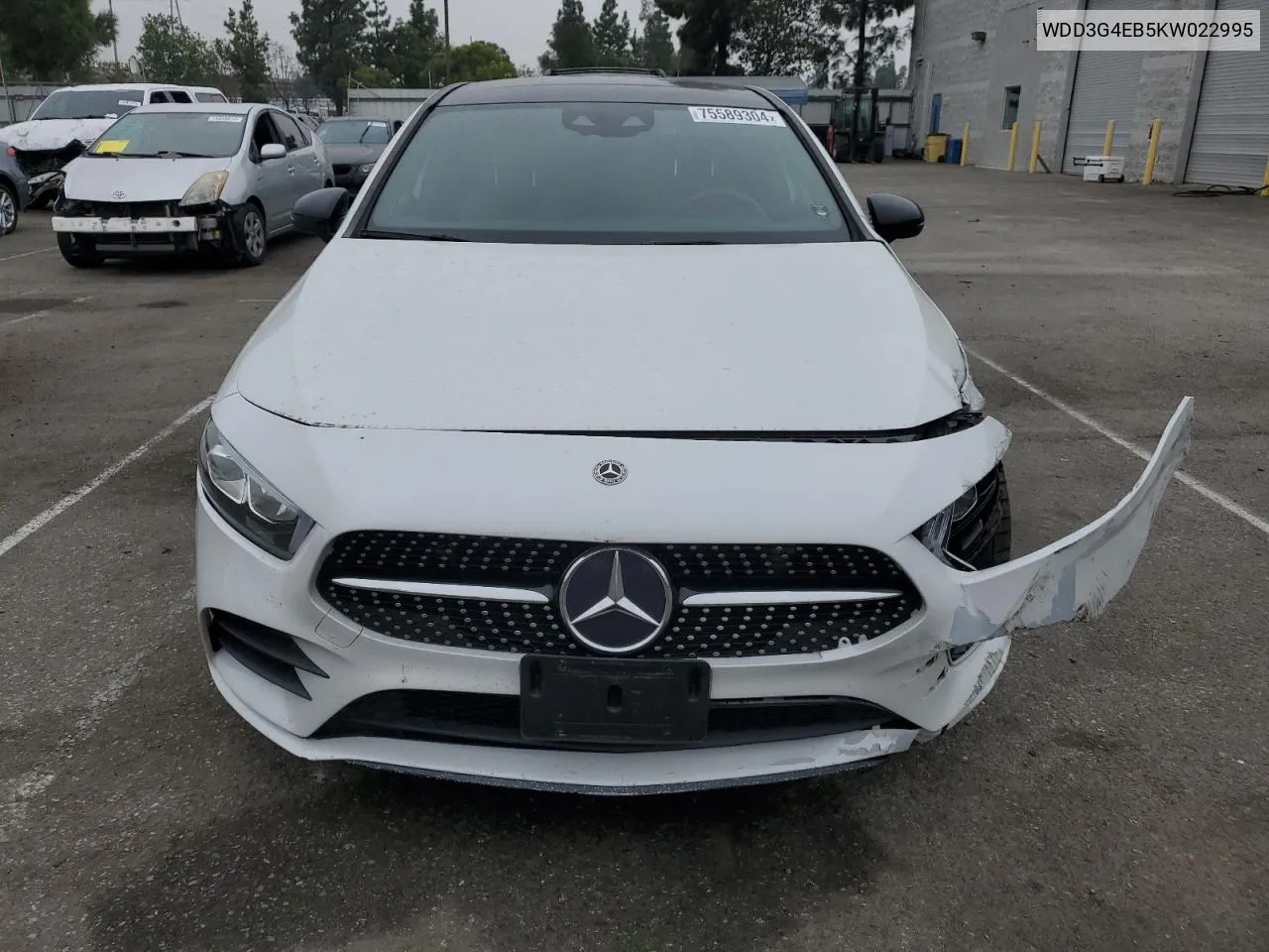 2019 Mercedes-Benz A 220 VIN: WDD3G4EB5KW022995 Lot: 75589304