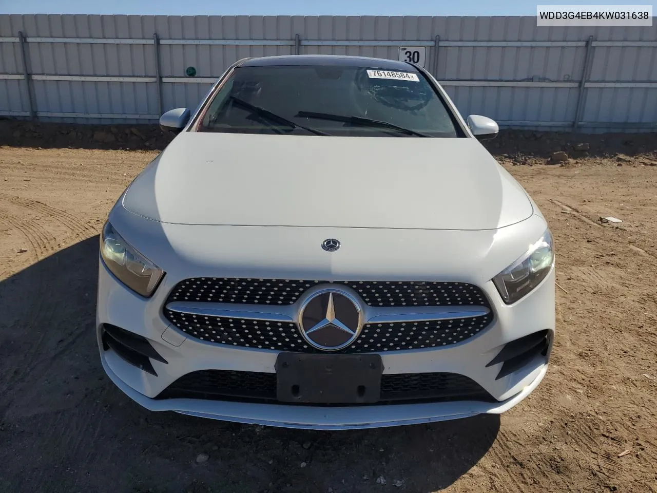 2019 Mercedes-Benz A 220 VIN: WDD3G4EB4KW031638 Lot: 76148584