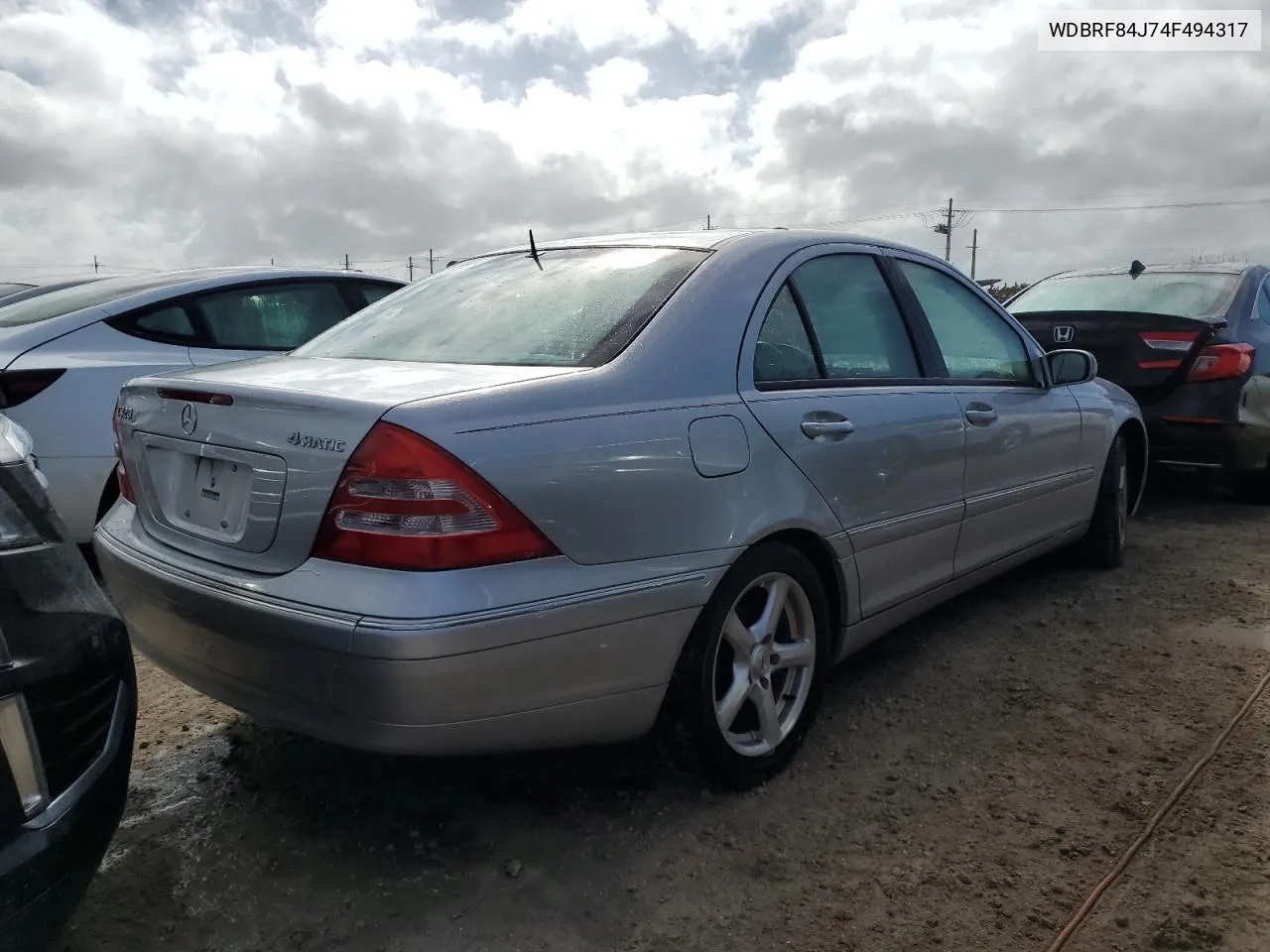 2004 Mercedes-Benz C 320 4Matic VIN: WDBRF84J74F494317 Lot: 77252634