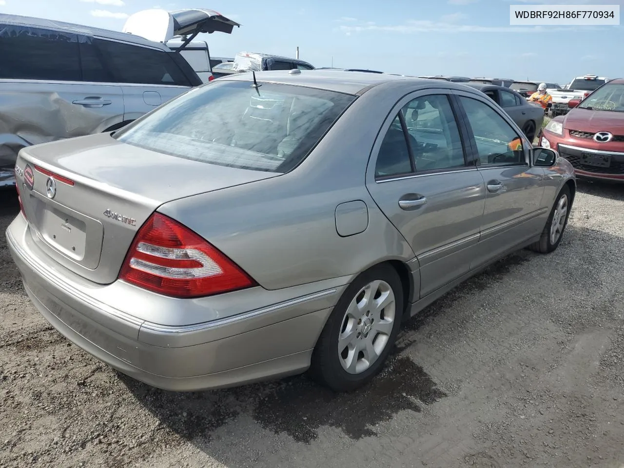 2006 Mercedes-Benz C 280 4Matic VIN: WDBRF92H86F770934 Lot: 76813374