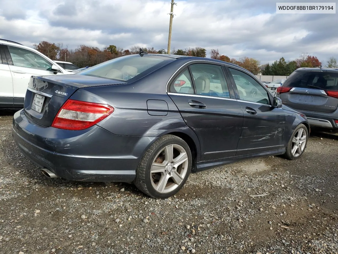 2011 Mercedes-Benz C 300 4Matic VIN: WDDGF8BB1BR179194 Lot: 80185584