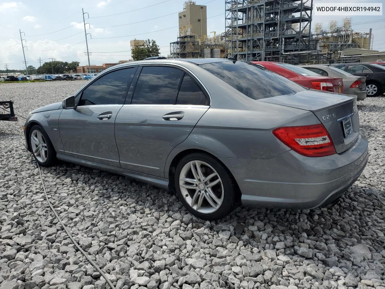 2012 Mercedes-Benz C 250 VIN: WDDGF4HBXCR194942 Lot: 71647954