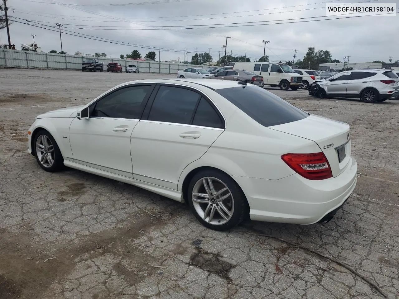 2012 Mercedes-Benz C 250 VIN: WDDGF4HB1CR198104 Lot: 72516664