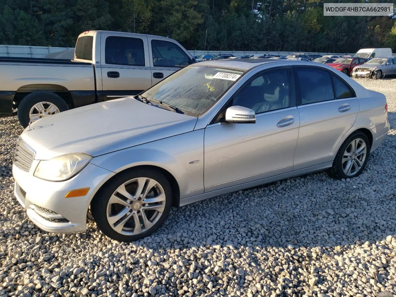 2012 Mercedes-Benz C 250 VIN: WDDGF4HB7CA662981 Lot: 77708274