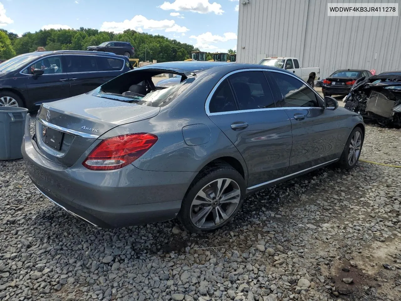 2018 Mercedes-Benz C 300 4Matic VIN: WDDWF4KB3JR411278 Lot: 61336334