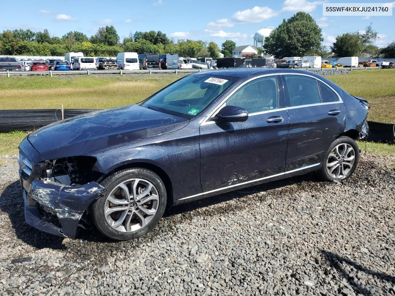 2018 Mercedes-Benz C 300 4Matic VIN: 55SWF4KBXJU241760 Lot: 70697994