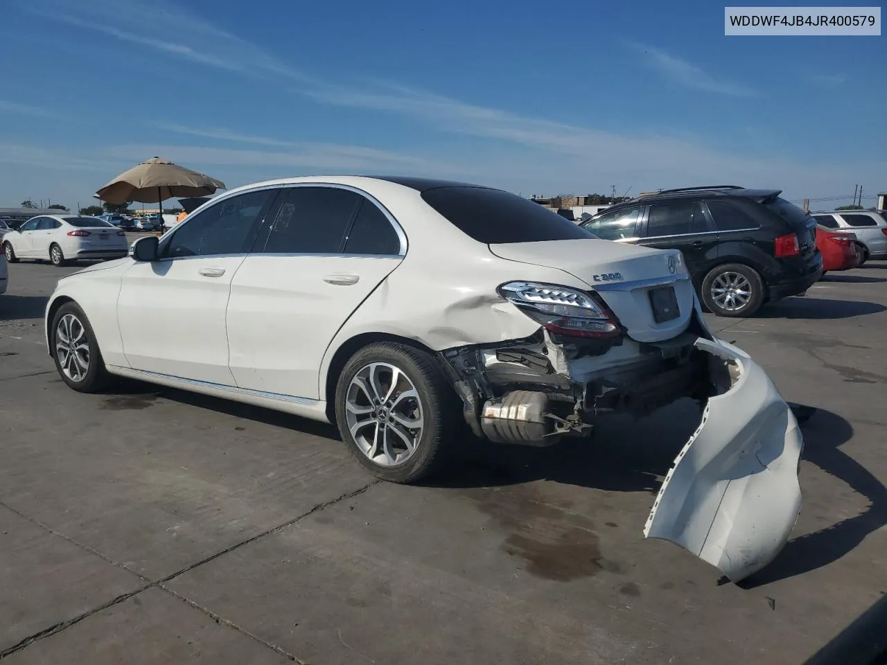 2018 Mercedes-Benz C 300 VIN: WDDWF4JB4JR400579 Lot: 72613974