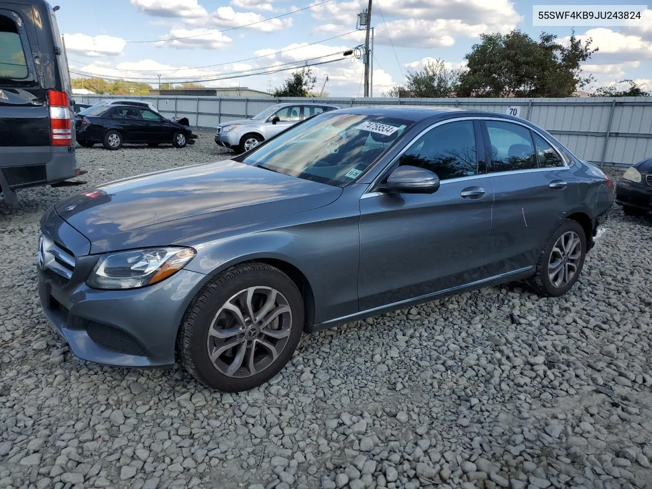 2018 Mercedes-Benz C 300 4Matic VIN: 55SWF4KB9JU243824 Lot: 74758534